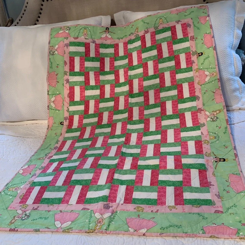 Pink and Green Ballet Slippers Handmade Quilt